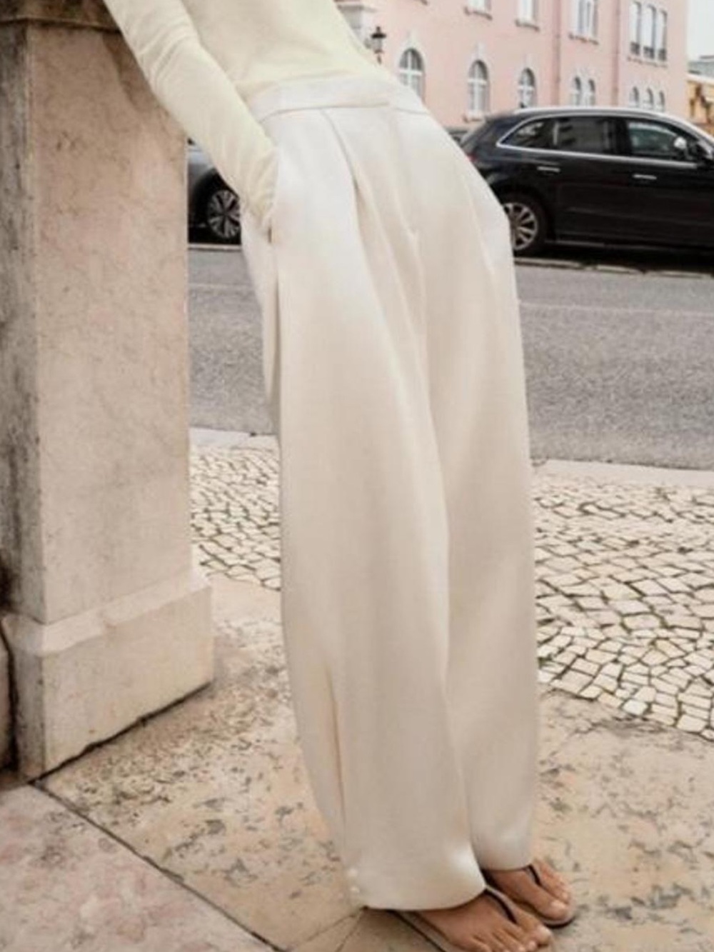 Zara Cream Wide-Leg High Waist Trousers